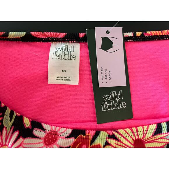 Wild Fable "Wild Child" Bikini Bottom pink floral High Waist High Leg Cheeky XS - Picture 3 of 5